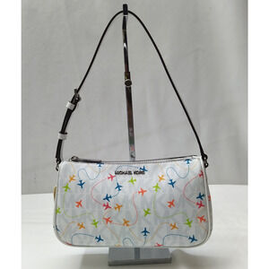Michael Kors Jet Set White Leather Airplanes Printed Zipper Hobo Bag - NWT